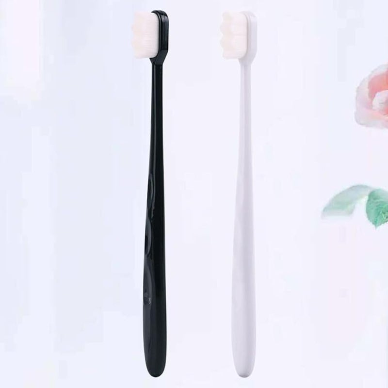 Wave Manual Toothbrushes Set 2Pcs White Black Plastic Handles Travel Home Oral Care - Image 3
